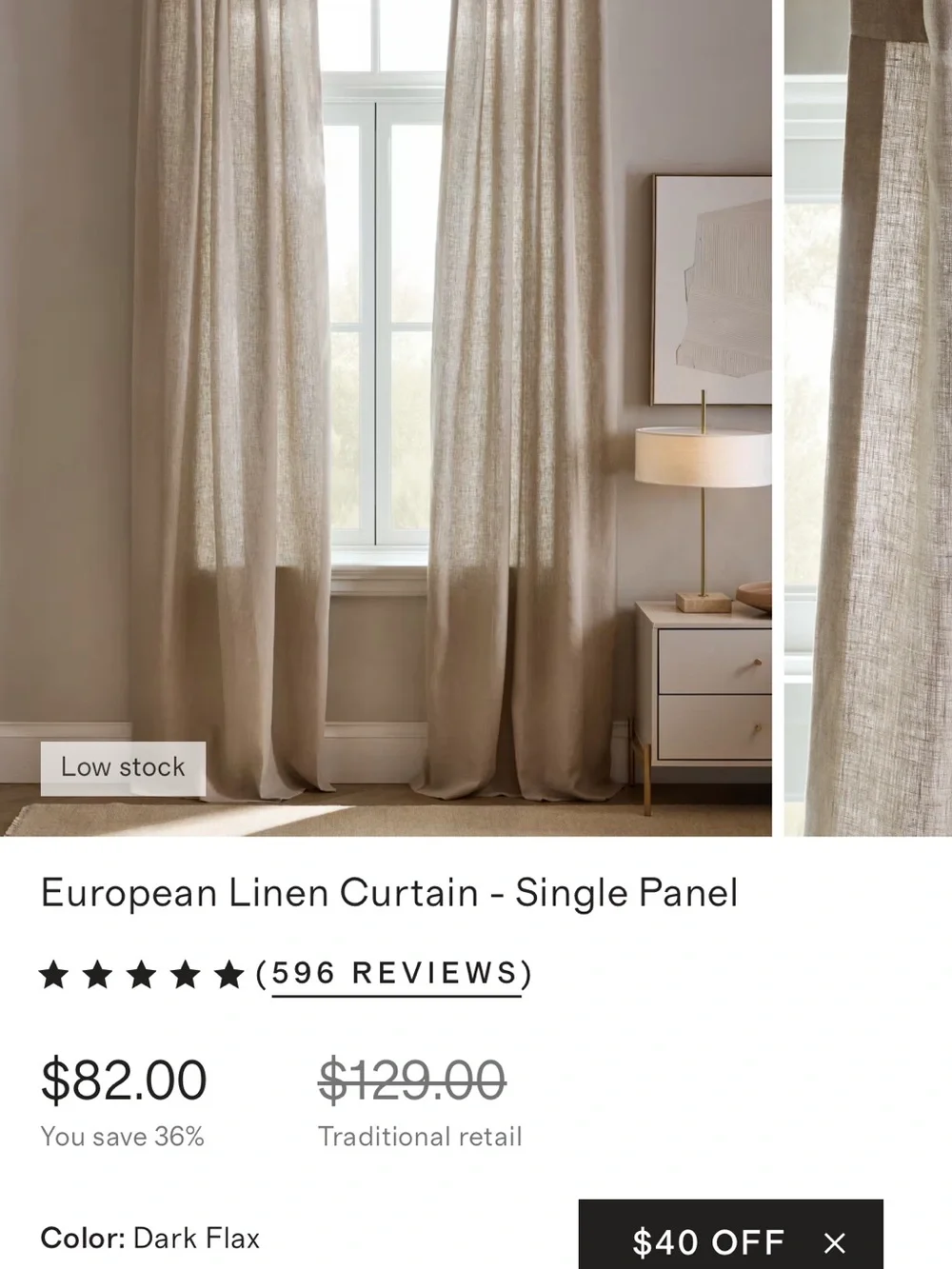 Quince Linen Curtain Panel — Dark Flax Neutral